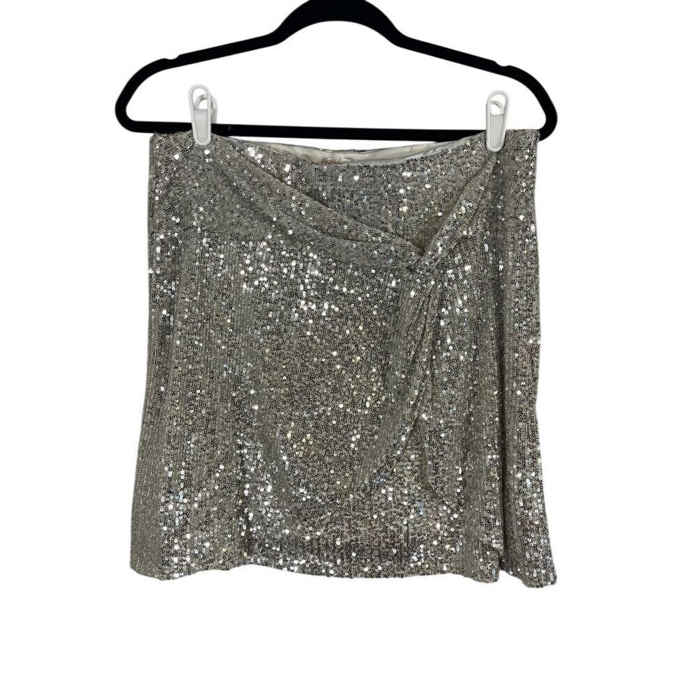 GB Metallic Glitter Skirt XL Mini Shimmer Sparkle Festive Glam Cocktail Edgy 80s